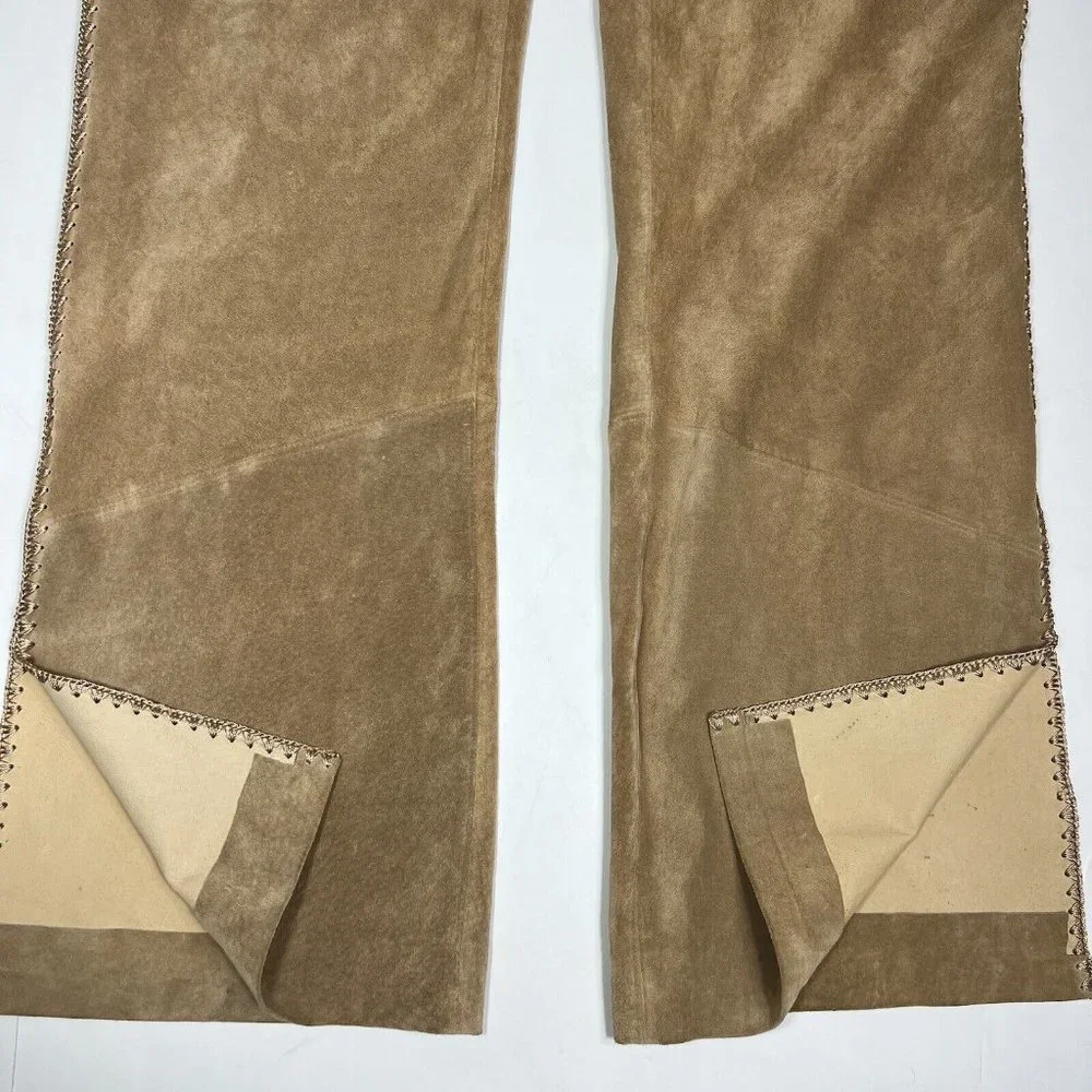 Betty Barclay Leather Suede Pant Trousers Womens US 10 Camel Tan Crochet Sides - Picture 7 of 12